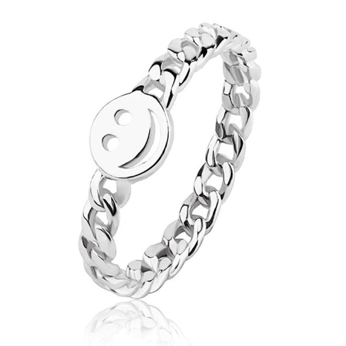 6Pcs Happy Face Stackable Ring with Cute Chain Link Band 6Pcs Happy Face Stackable Ring with Cute Chain Link Band